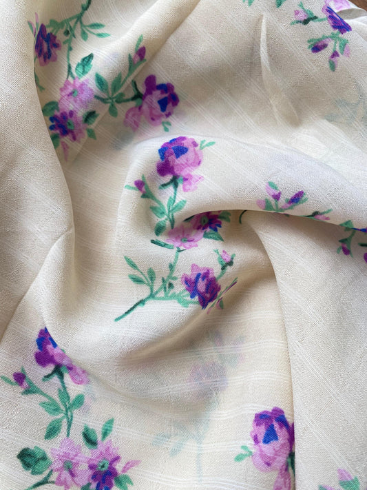 Gasa Chiffon Crema Floreado