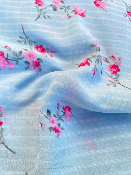 Gasa Chiffon Celeste Floreado