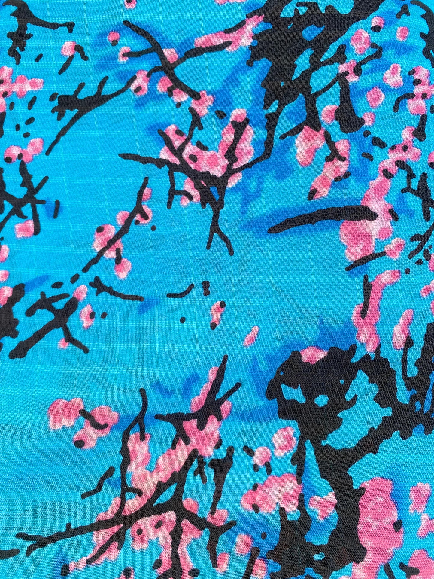 Gasa Chiffon Azul Flores de Cerezo